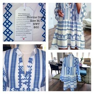 NWT Siorme Boho Mini Dress-Blue and White, S/M
